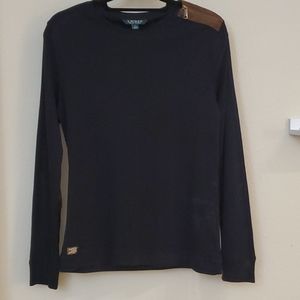Ralph Lauren Suede Elbow Patch Long Sleeve Sweater